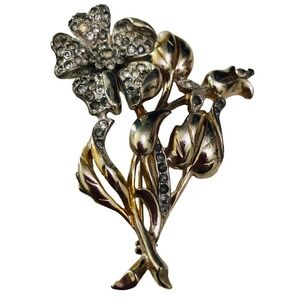 Vtg Sterling Silver Brooch Flower Rock Crystal Gems Big Pin Rare 22 Gram